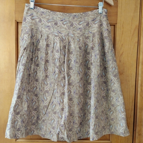 Size‎ 8 Tan Paisley Cotton/Silk Blend Midi Skirt Spring - Picture 1 of 2